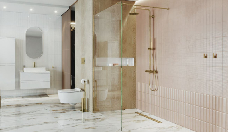 Excellent Vidoq kabina typu Walk-In 90 cm złoty przeźroczyste Clean Control KAEX.1506.900.LP.GL