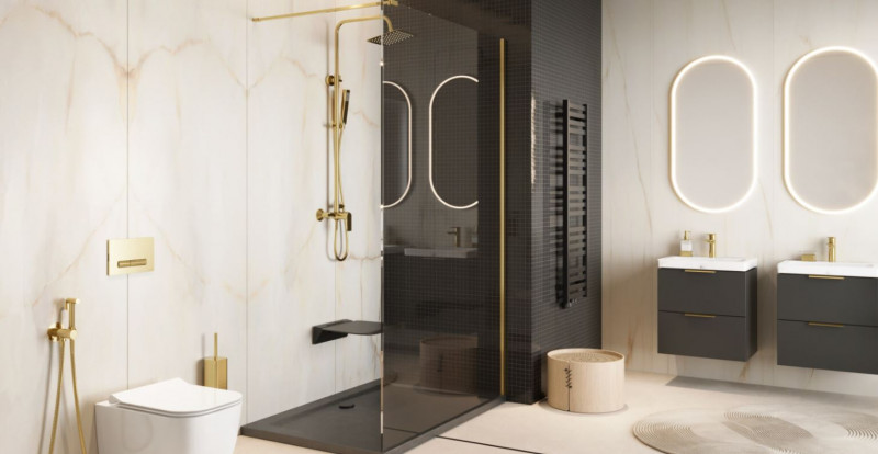 Excellent Vidoq kabina typu Walk-In 120 cm złoty przeźroczyste Clean Control KAEX.1506.1200.LP.GL