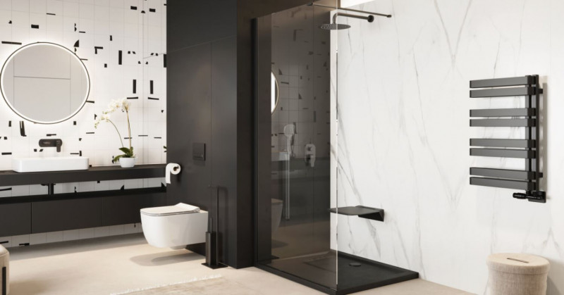 Excellent Vidoq kabina typu Walk-In 100 cm czarny przeźroczyste Clean Control KAEX.1506.1000.LP.BL