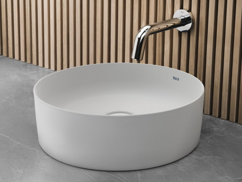 Roca Terra Round umywalka stawiana na blat 39x39 Fineceramic biały połysk Supraglaze A32787NS00