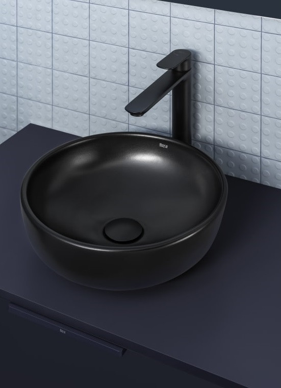 Roca Optica mała umywalka nablatowa okrągła 35x35 czarny mat A327C12080
