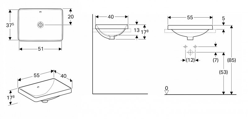 Geberit Variform umywalka prostokątna wpuszczana w blat 55x40 cm 500.736.01.2
