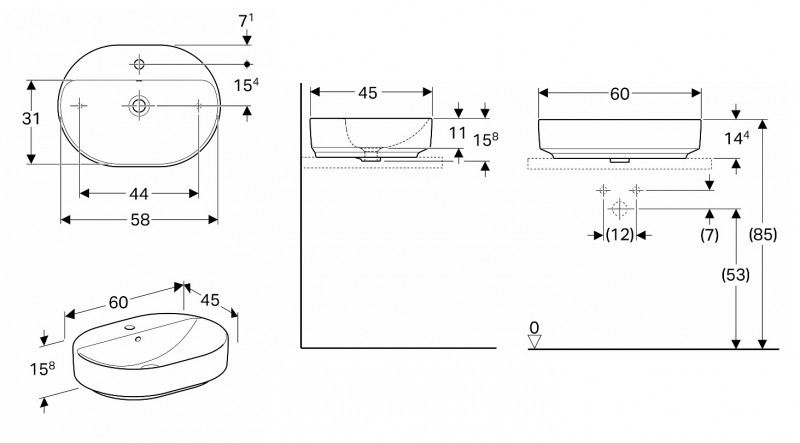 Geberit Variform umywalka eliptyczna stawiana na blat 60x45 cm 500.777.01.2