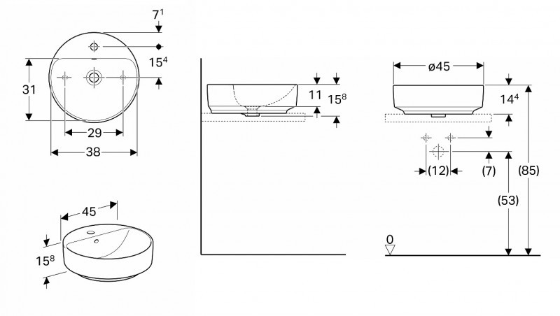 Geberit Variform umywalka okrągła stawiana na blat 45 cm 500.769.01.2