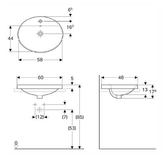 Geberit Variform umywalka owalna wpuszczana w blat 60 x 48 cm z otworem na baterię 500.724.01.2
