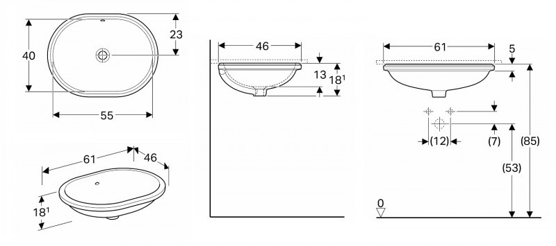 Geberit Variform umywalka owalna eliptyczna podblatowa 55x40 cm 500.756.01.2