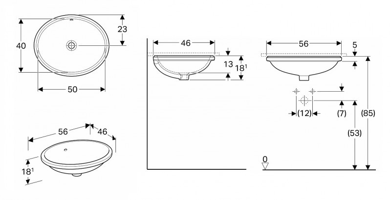 Geberit Variform umywalka owalna podblatowa 50x40 cm 500.752.01.2