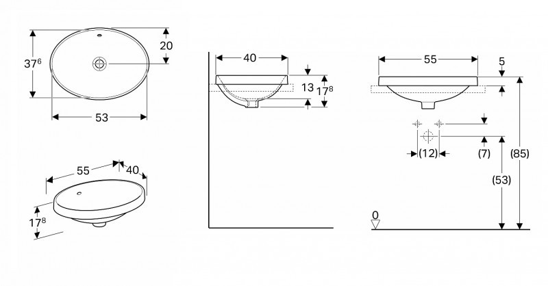 Geberit Variform umywalka owalna wpuszczana w blat 55x40 cm 500.716.01.2