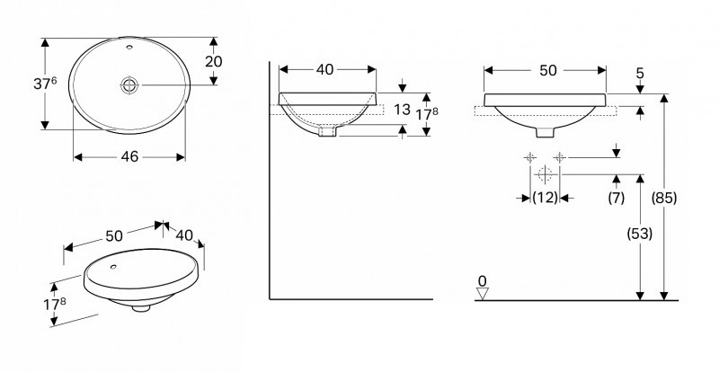 GEBERIT Variform umywalka owalna wpuszczana w blat 50x40 cm 500.708.01.2