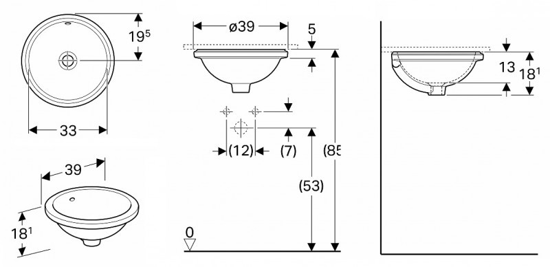 Geberit Variform umywalka okrągła podblatowa 33x33 cm 500.744.01.2