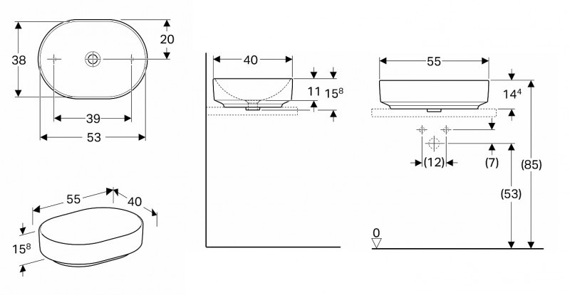 Geberit Variform umywalka owalna eliptyczna stawiana na blat 55x40 cm 500.774.01.2