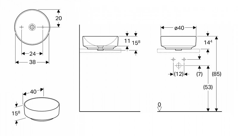 Geberit Variform umywalka okrągła stawiana na blat 40x40 cm 500.768.01.2