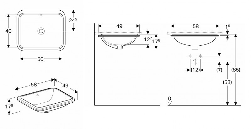 Geberit Variform umywalka prostokątna podblatowa 50x40 cm 500.764.01.2