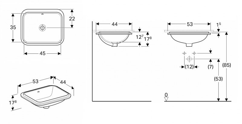 Geberit Variform umywalka prostokątna podblatowa 45x35 cm 500.760.01.2