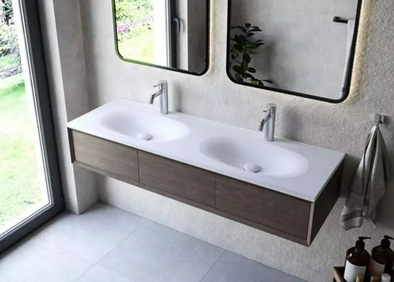 Cristalstone Armonico umywalka podwójna 140x45 cm biały satynowy mat U1400-MCOTG