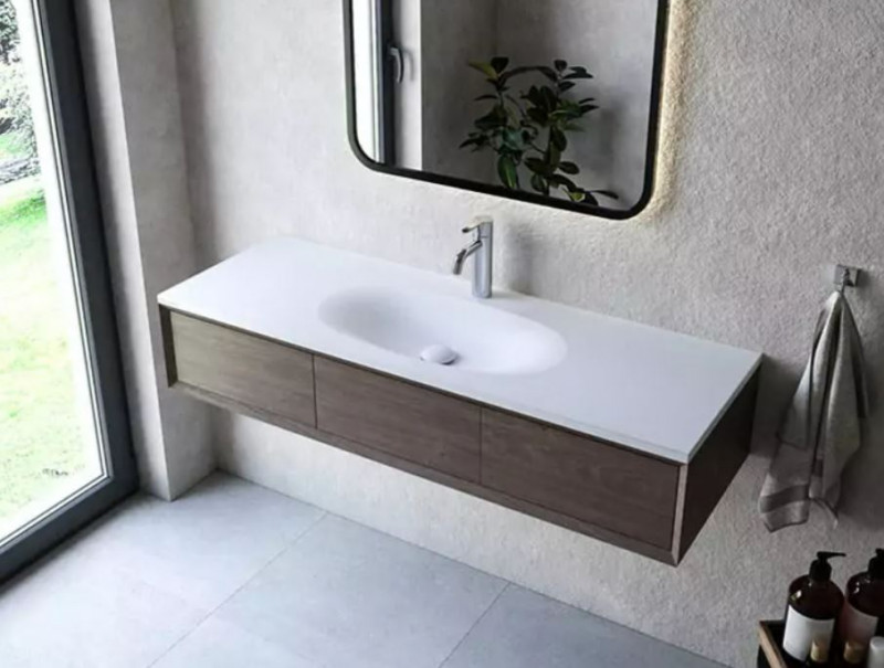 Cristalstone Armonico umywalka z blatem 130x45 cm biały satynowy mat U1300-MCOTG