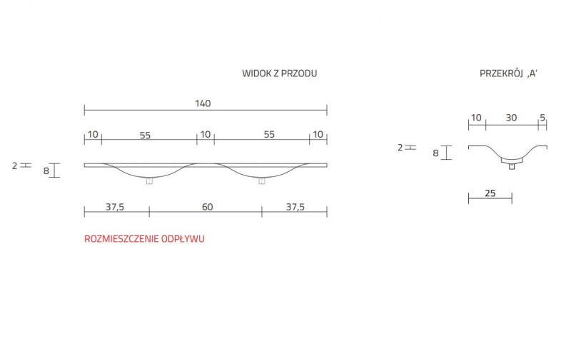 Cristalstone Armonico umywalka podwójna 140x45 cm biały satynowy mat U1400-MCOTG
