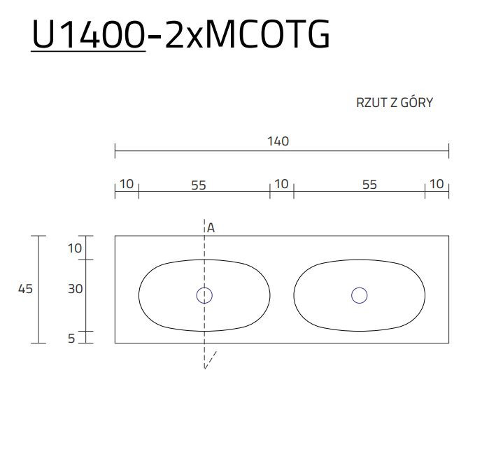 Cristalstone Armonico umywalka podwójna 140x45 cm biały satynowy mat U1400-MCOTG