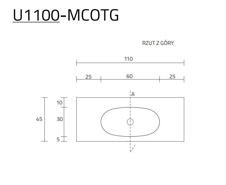 Cristalstone Armonico umywalka z blatem 110x45 cm biały satynowy mat U1100-MCOTG