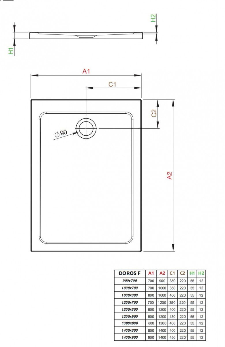 Radaway Doros F brodzik prostokątny płaski akrylowy 130x80 SDRF1380-01