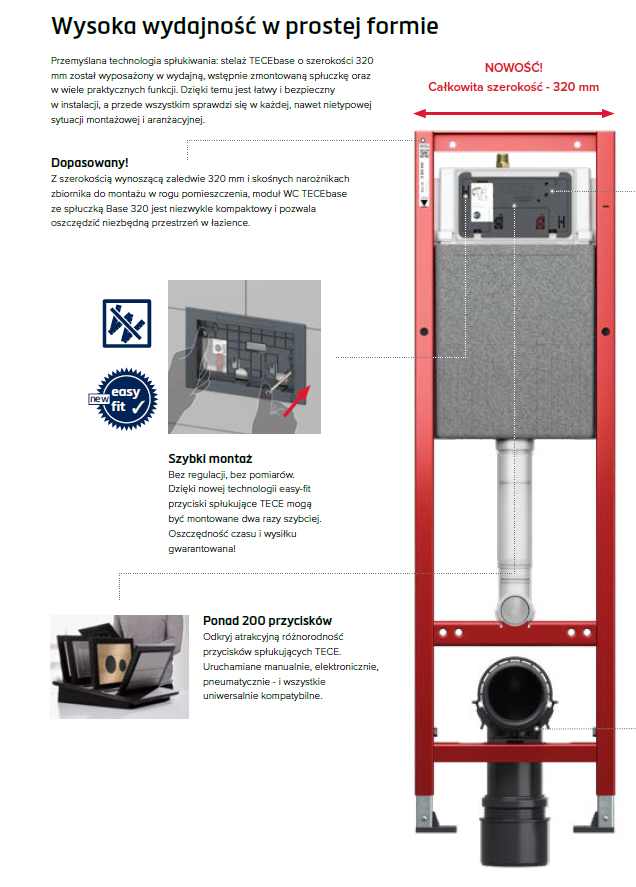 Tece Base stelaż podtynkowy do wc wąski / narożny - tylko 32cm - 9400440