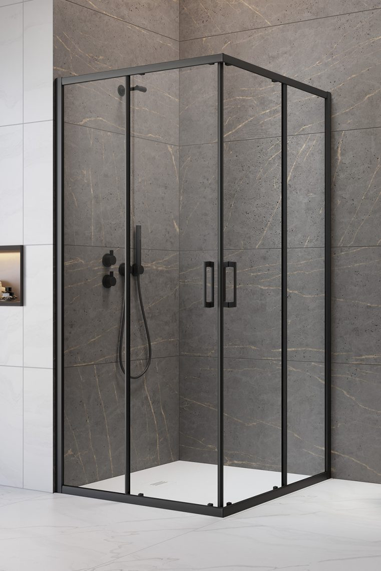 Radaway Premium Pro Black KDD kabina prostokątna 90Lx80R drzwi przesuwne czarny przeźroczyste Easy Clean 1017090-54-01L + 1017080-54-01R