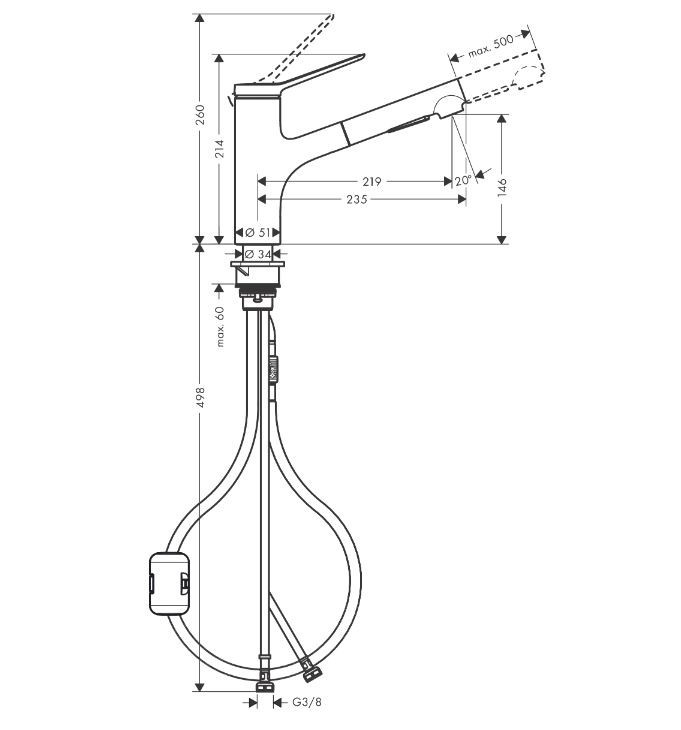 Hansgrohe Zesis M33 bateria zlewozmywakowa kuchenna 150, 2jet  z wyciąganą wylewką czarny mat 74820670