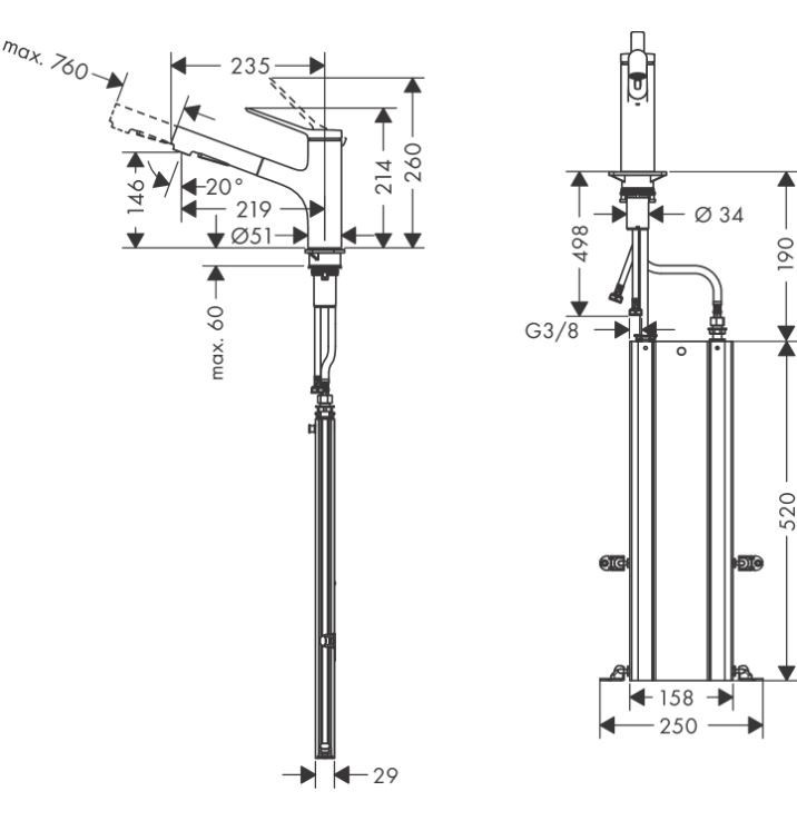 Hansgrohe Zesis M33 bateria zlewozmywakowa kuchenna 150, 2jet  z wyciąganą wylewką sBox czarny mat 74821670