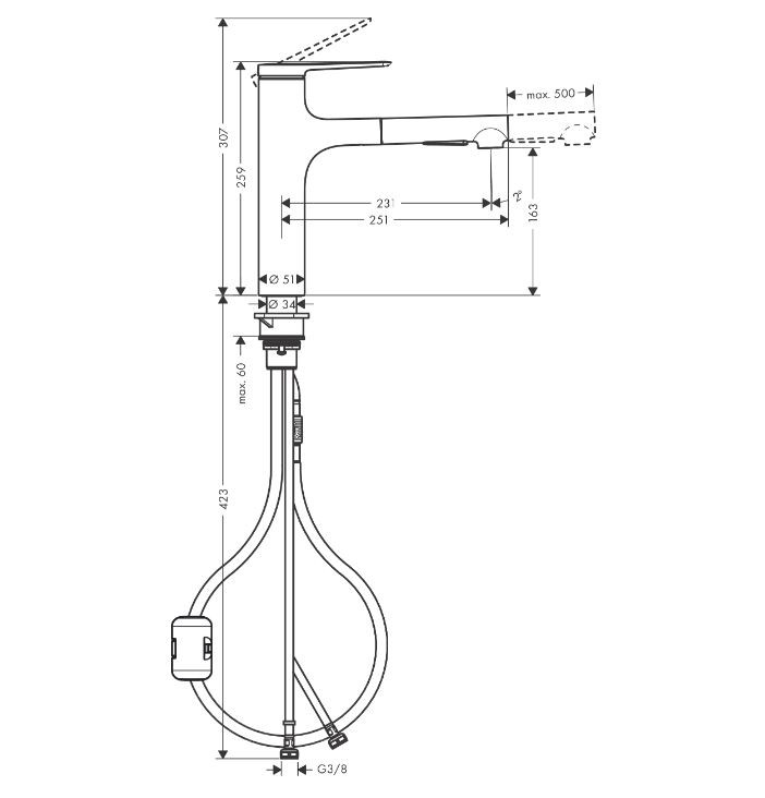 Hansgrohe Zesis M33 bateria zlewozmywakowa kuchenna 160, 2jet  z wyciąganą wylewką czarny mat 74822670