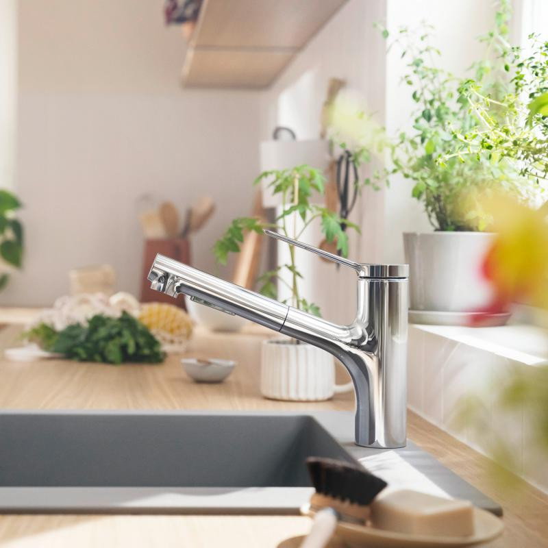 Hansgrohe Zesis M33 bateria zlewozmywakowa kuchenna 150, 2jet  z wyciąganą wylewką chrom 74820000