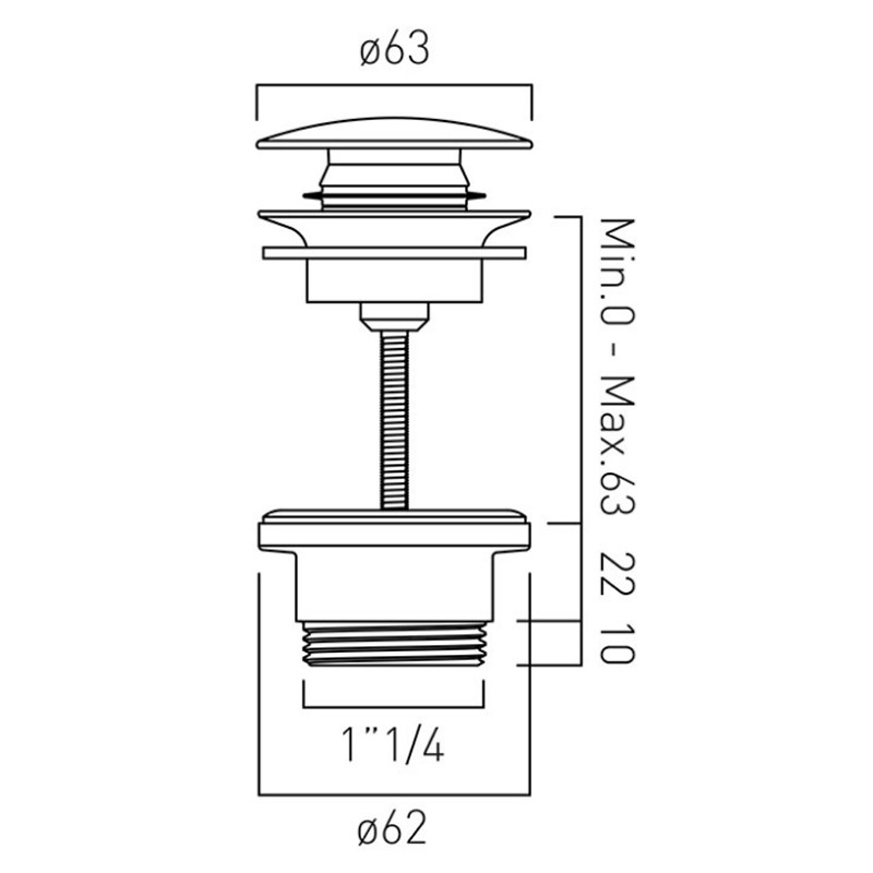 Vado uniwersalny korek klik-klak miedź brąz szczotkowany IND-395-BRZ