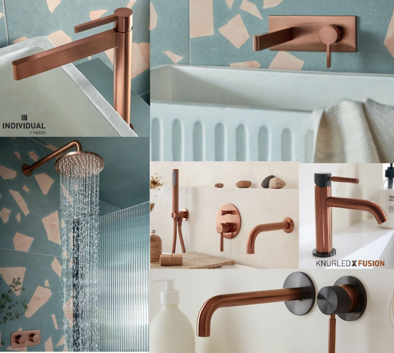 Vado Elements Water bateria umywalkowa trzyotworowa miedź brąz szczotkowany IND-ELW101F-BRZ