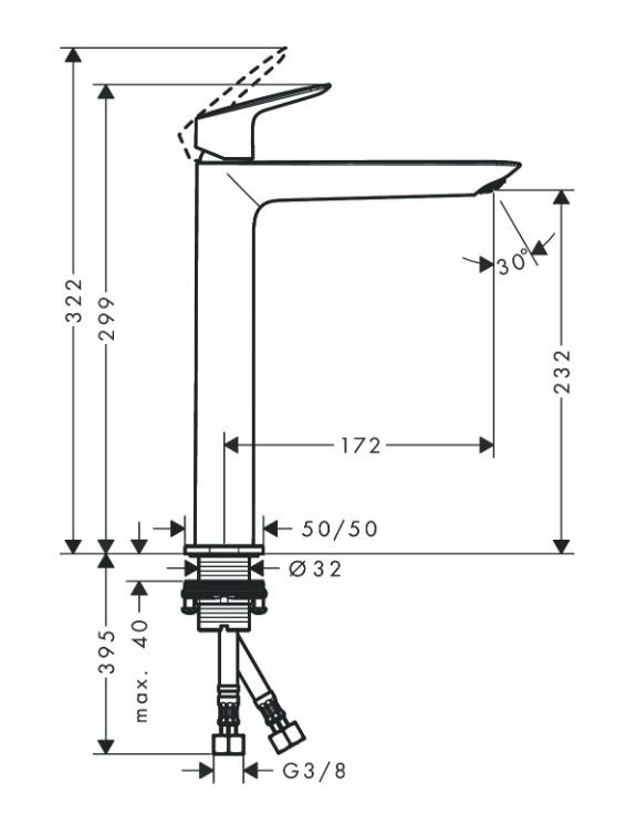 Hansgrohe Logis bateria umywalkowa wysoka 240 Fine bez korka czarny mat 71258670