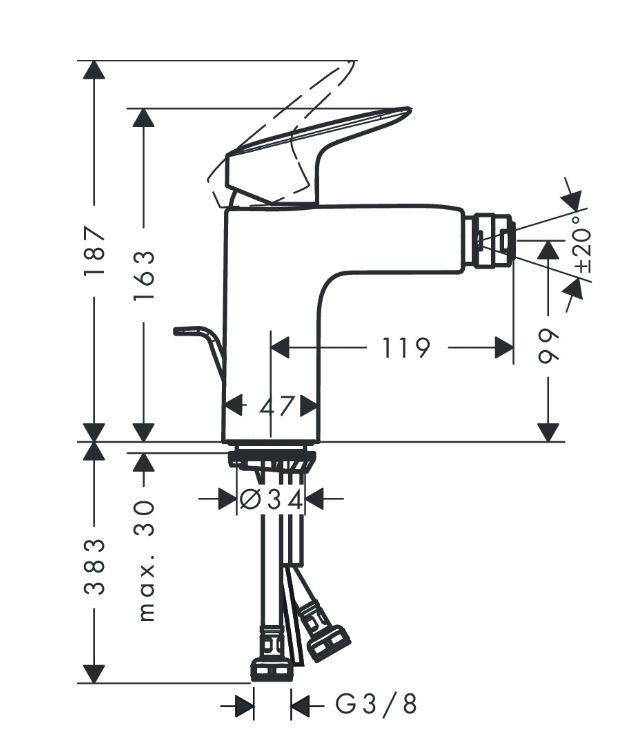 Hansgrohe Logis bateria bidetowa z korkiem automatycznym czarny mat 71200670