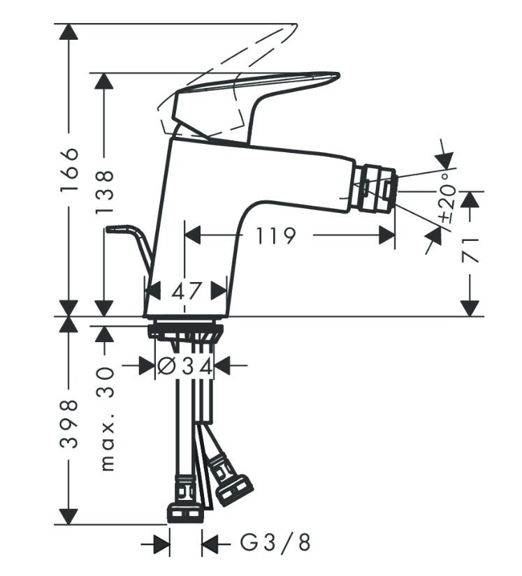 Hansgrohe Logis bateria bidetowa z korkiem automatycznym czarny mat 71204670