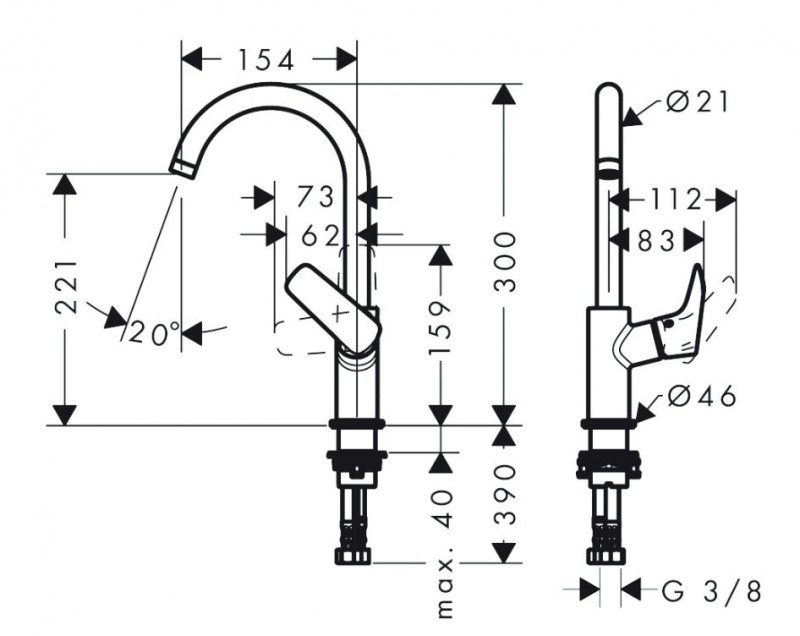 Hansgrohe Logis 210 bateria umywalkowa z obrotową wylewką bez korka czarny mat 71131670