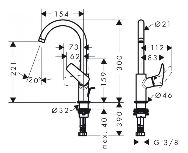 Hansgrohe Logis 210 bateria umywalkowa z obrotową wylewką korkiem automatycznym czarny mat 71130670