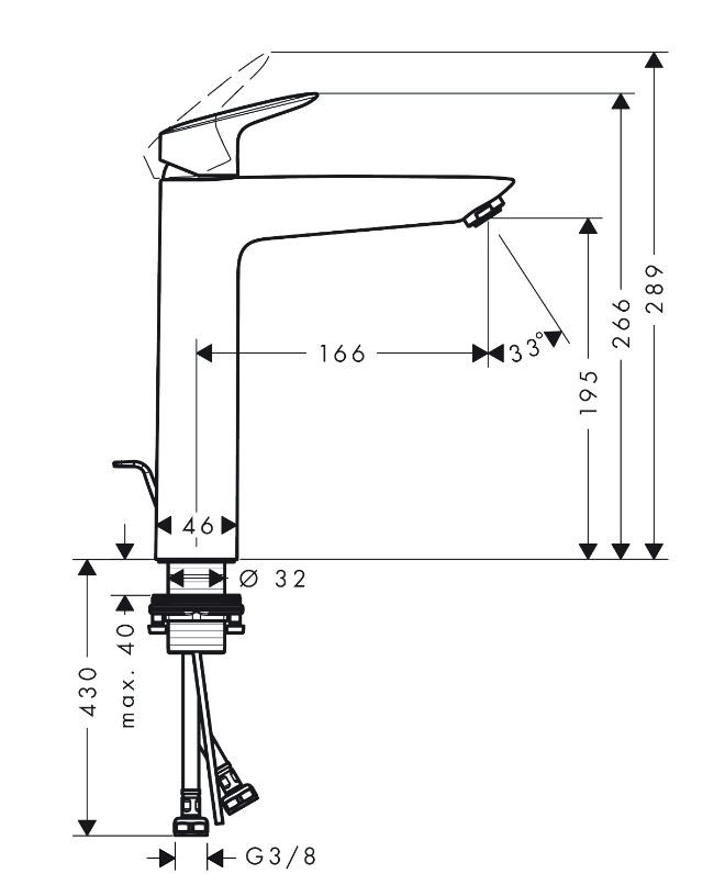 Hansgrohe Logis 190 bateria umywalkowa z korkiem automatycznym czarny mat 71090670