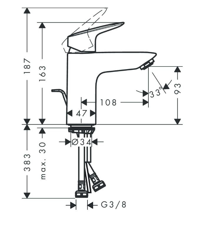 Hansgrohe Logis 100 bateria umywalkowa z korkiem automatycznym czarny mat 71100670