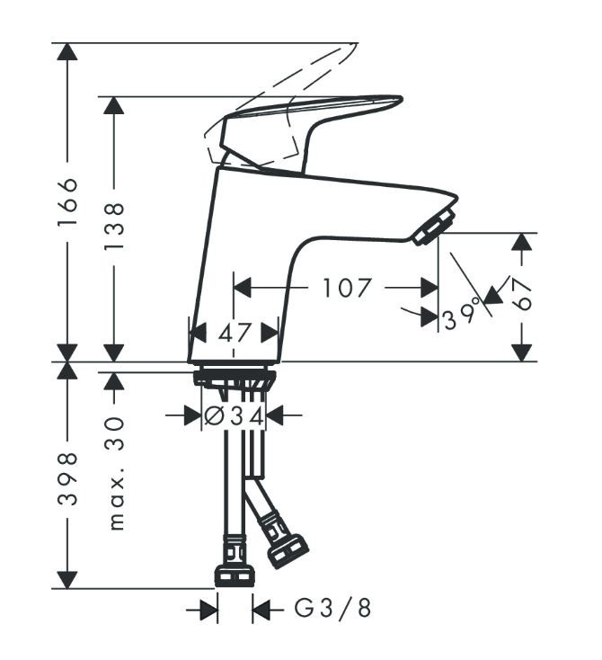 Hansgrohe Logis 70 bateria umywalkowa z korkiem klik-klak Push-Open czarny mat 71077670