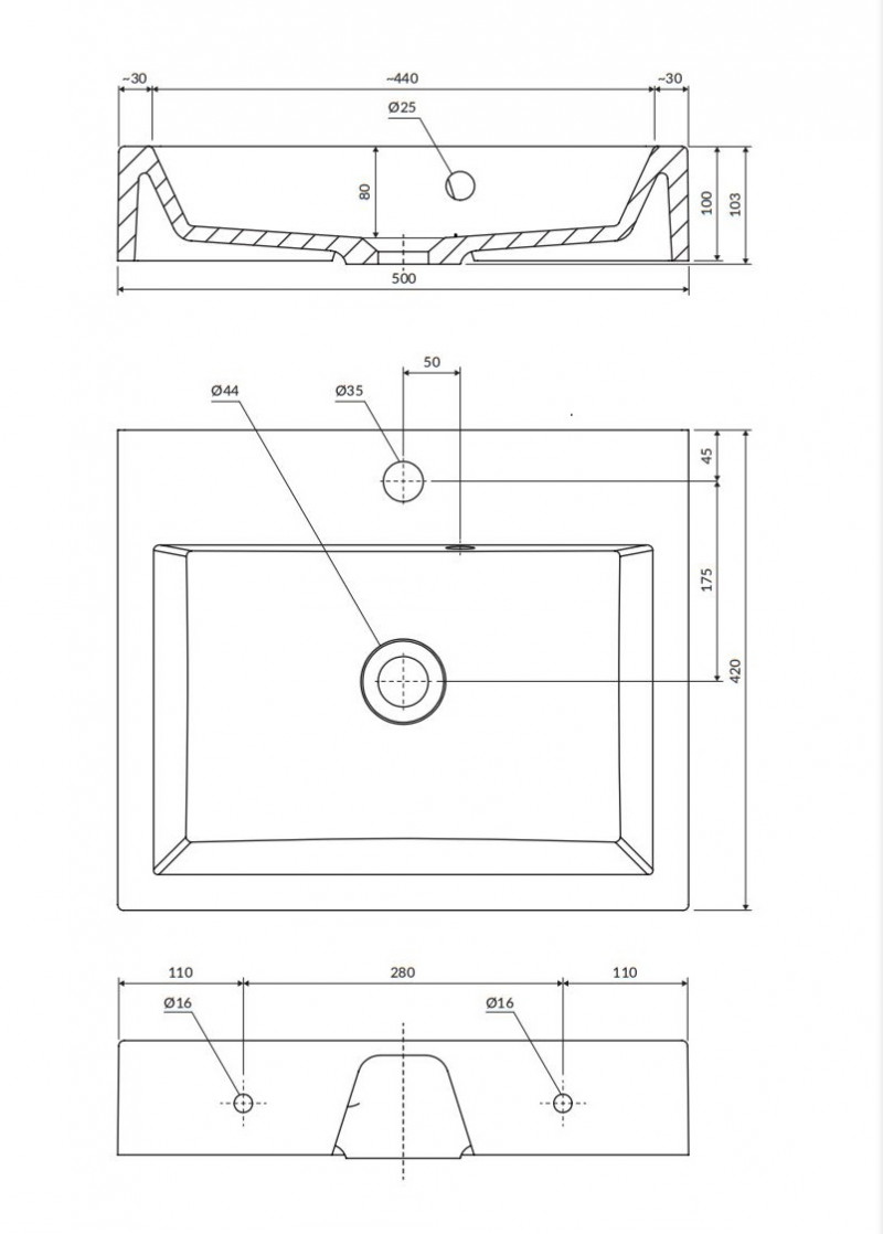 Omnires Thasos umywalka nablatowa 50x42 z przelewem biały połysk THASOS500ZPBP