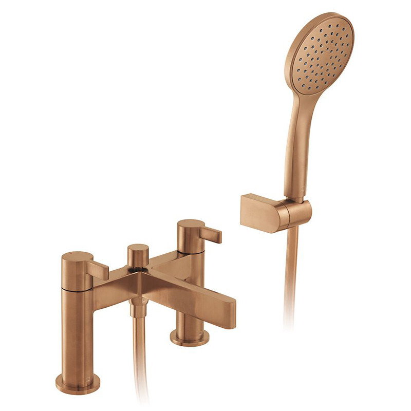 Vado Edit bateria wannowa dwuotworowa z zestawem prysznicowym miedź brąz szczotkowany IND-EDI130+K-BRZ