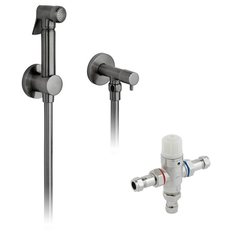 Vado Individual bidetta z podtynkowym zaworem termostatycznym czarny szczotkowany IND-SHATTAF/5001-BLK