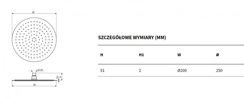 Excellent deszczownica głowica prysznicowa slim okrągła 25x25 biały AREX.3025WH