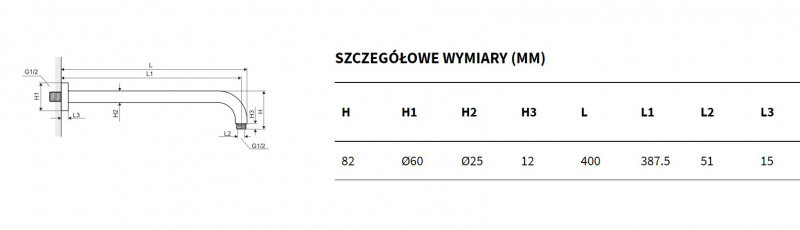 Excellent ramię prysznicowe ścienne 40 cm okrągłe czarny AREX.3140BL