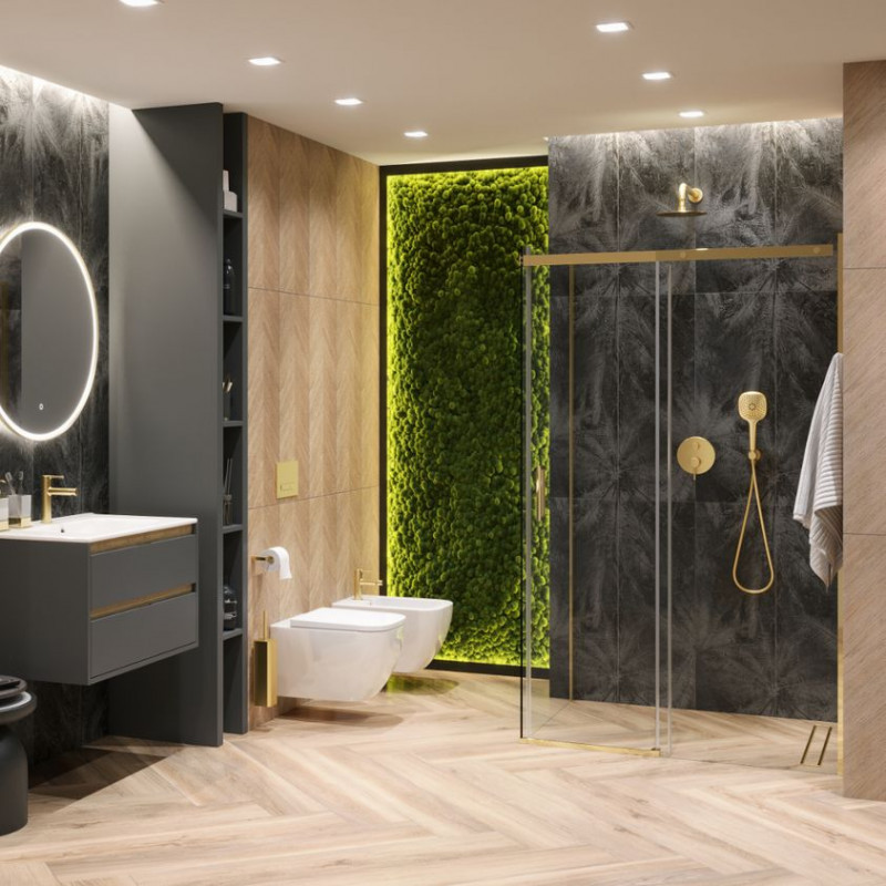 Excellent Rols kabina prostokątna 120x80 cm drzwi przesuwne L/P złoty przeźroczyste Clean Control