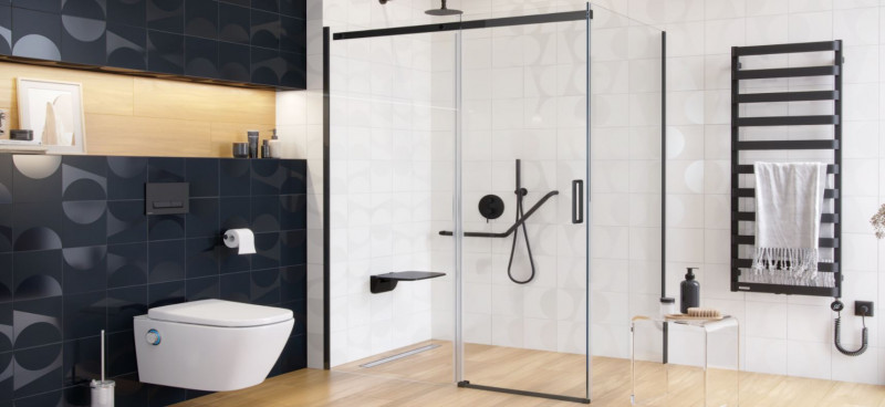 Excellent Rols kabina prostokątna 100x80 cm drzwi przesuwne L/P czarny przeźroczyste Clean Control