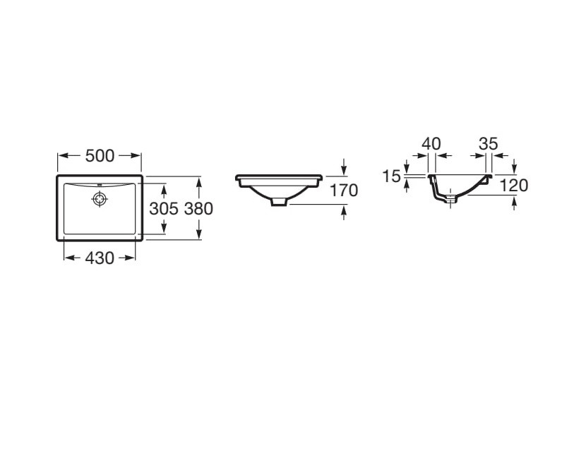 Roca Diverta umywalka wpuszczana w blat / podblatowa 50cm 50x38 A327114000