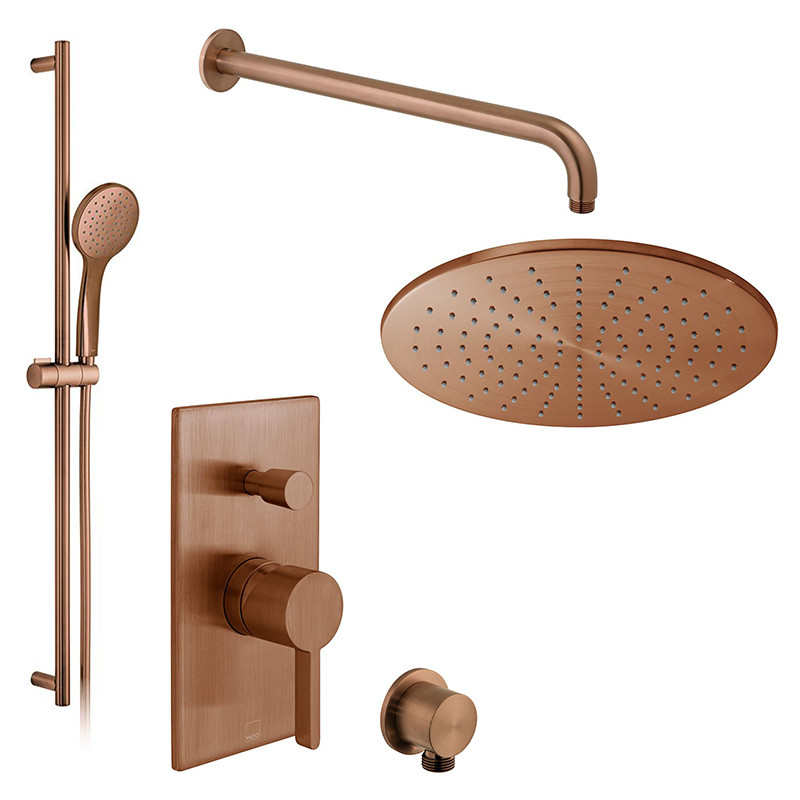 Vado Edit kompletny zestaw prysznicowy podtynkowy z deszczownicą 30x30 i drążkiem miedź brąz szczotkowany IND-SS-EDI2-BRZ