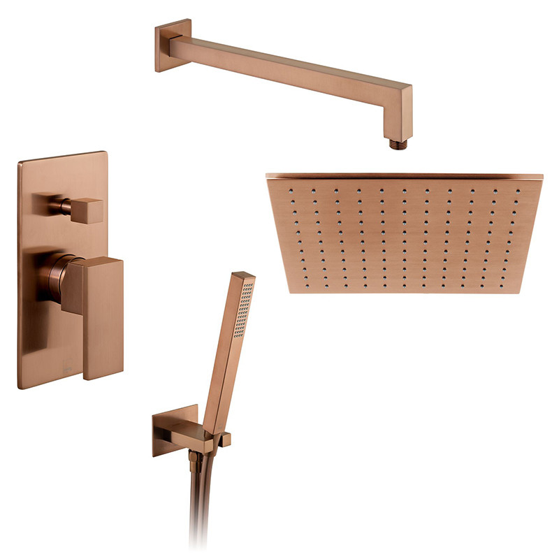 Vado Notion kompletny zestaw prysznicowy podtynkowy z deszczownicą 30x30 i zestawem punktowym miedź brąz szczotkowany IND-SS-NOT1-BRZ